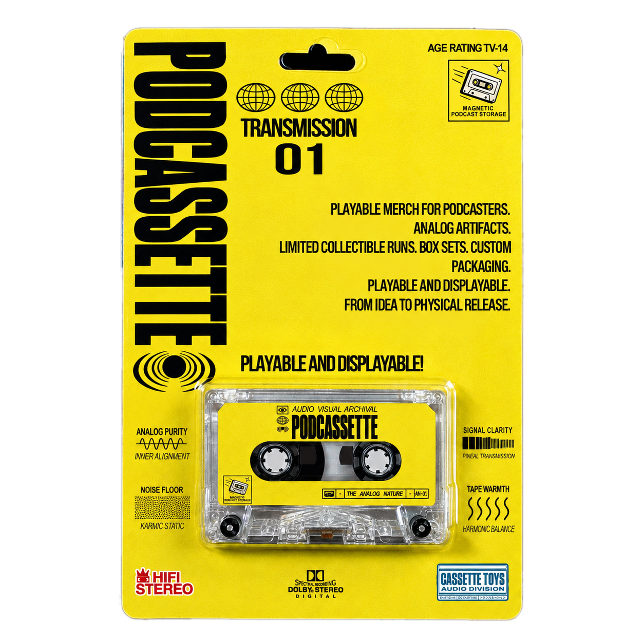 Podcassette Transmission 01 cassette in yellow blister packaging